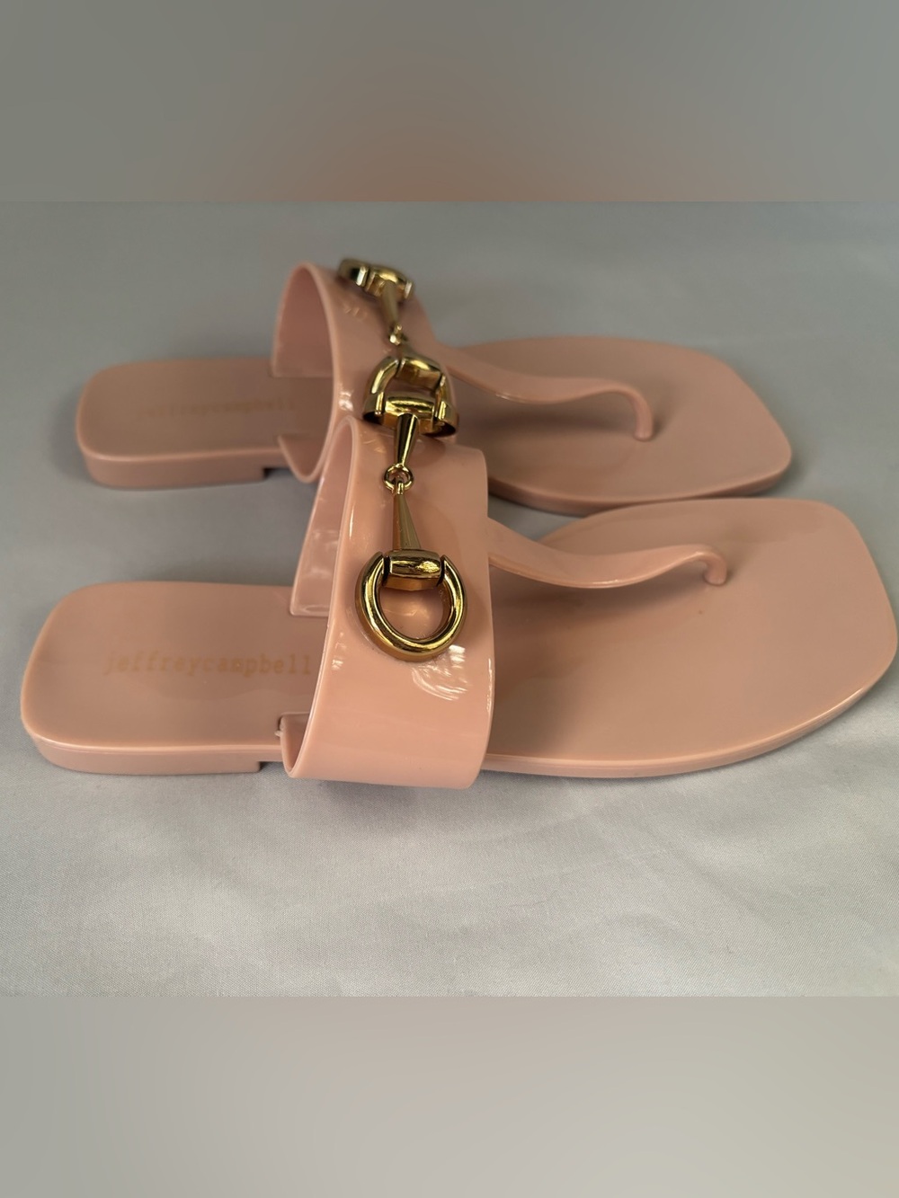 Jeffrey Campbell Blush Pink Patent Thong Sandals with Gold Hardware - Picture 5 of 7